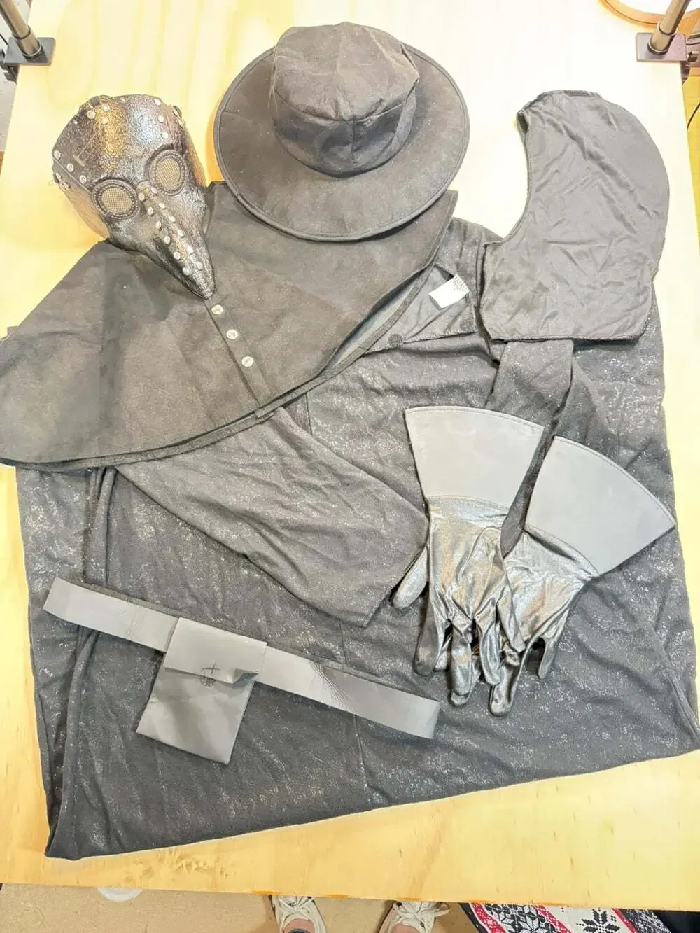 Black Plague Doctor Costume Long Nose Bird Mask Spirit Halloween Masquerade XL